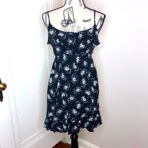 Black with White Flowers Spaghetti Strap Dress